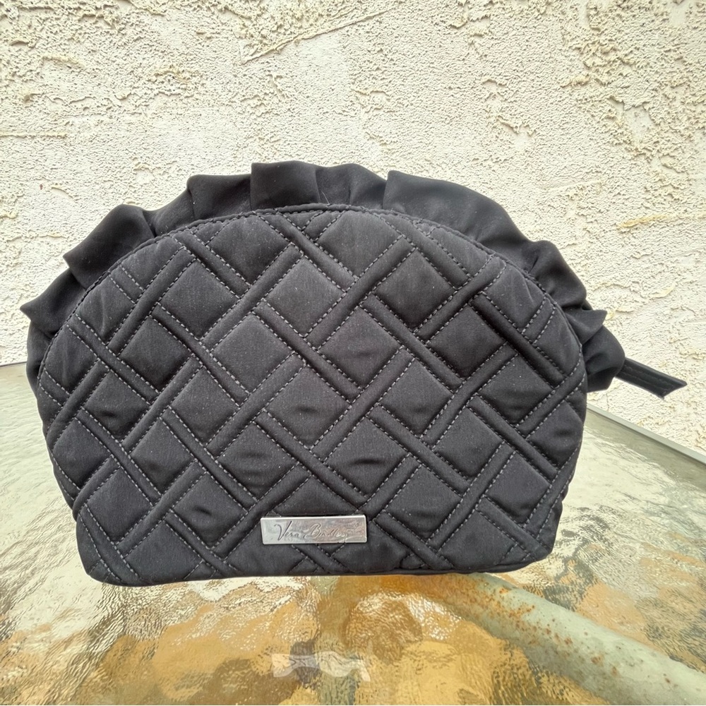 NWOT Vera Bradley Large Black Ruffle Cosmetic Travel Makeup Case